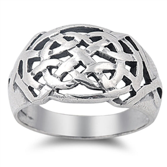 Wide Oxidized Spider Web Criss Cross Knot Ring Sterling Silver Band Sizes 6-14