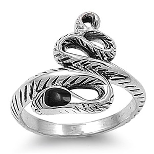 Black Onyx Snake Coil Knot Ring New .925 Sterling Silver Band Sizes 6-10