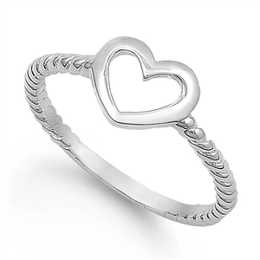 Women's Heart Cutout Promise Ring New .925 Sterling Silver Rope Band Sizes 2-13