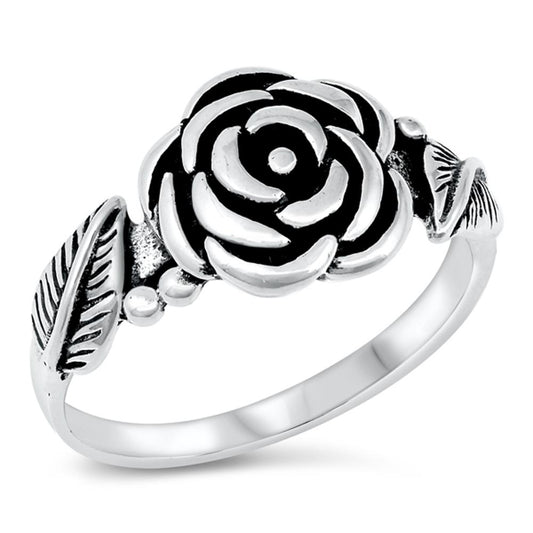 Oxidized Leaf Flower Rose Anniversary Ring .925 Sterling Silver Band Sizes 5-10