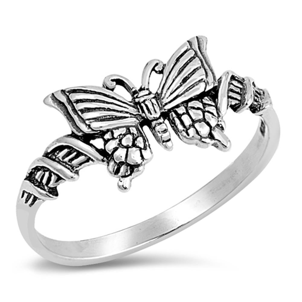 Sterling Silver Woman's Unique Butterfly Ring Unique 925 Band 9mm Sizes 3-13