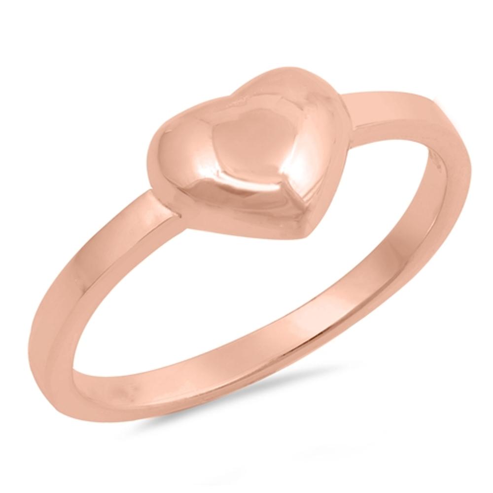 Rose Gold-Tone Puffed Heart Promise Ring New 925 Sterling Silver Band Sizes 4-12