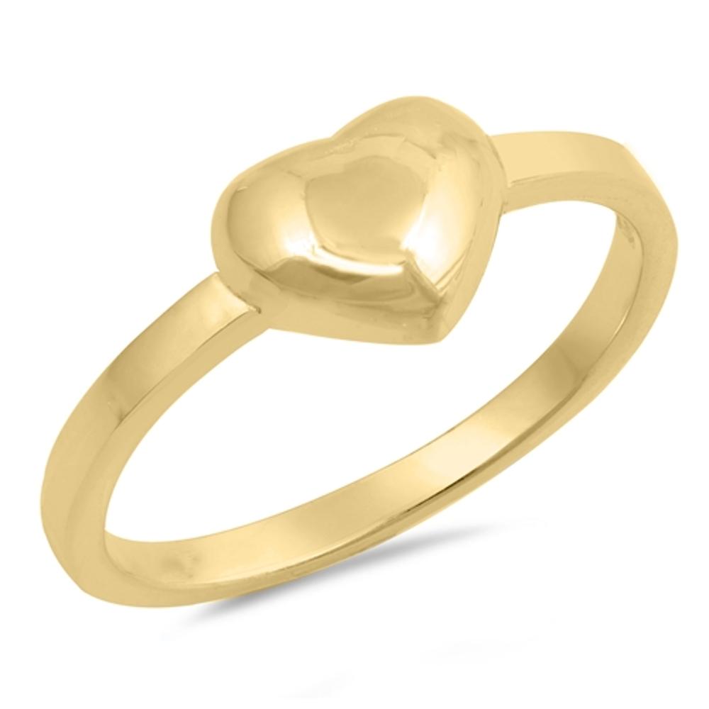 Gold-Tone Puffed Heart Girl's Promise Ring .925 Sterling Silver Band Sizes 4-12