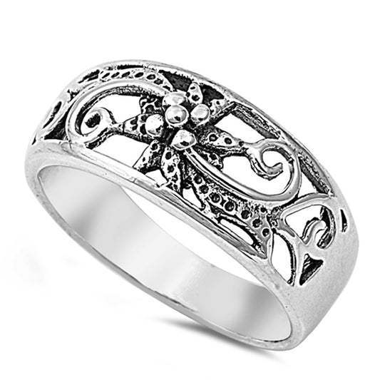Antiqued Flower Filigree Cute Boho Ring New .925 Sterling Silver Band Sizes 5-10