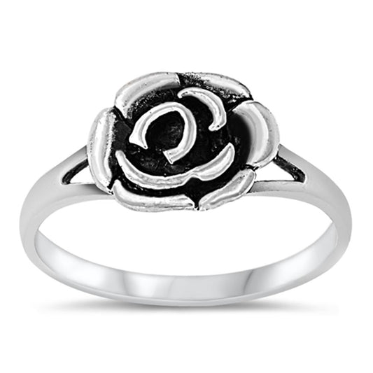 Antiqued Rose Flower Anniversary Ring New .925 Sterling Silver Band Sizes 4-9
