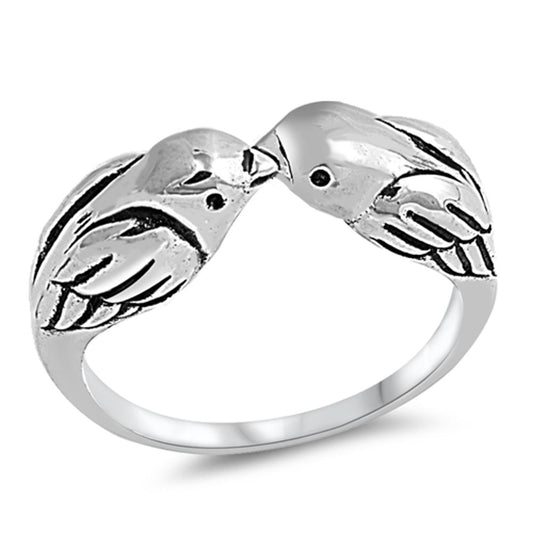 Sterling Silver Woman's Love Birds Sparrows Ring Unique 925 Band 6mm Sizes 4-12