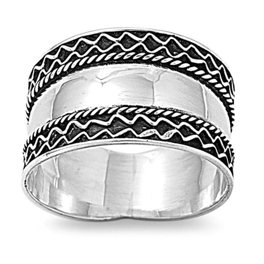 Bali Rope Polished Wide Thumb Ring New .925 Sterling Silver Band Sizes 5-13