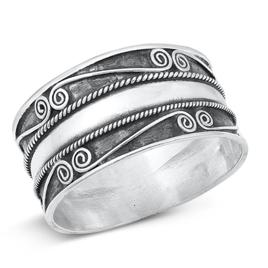 Bali Swirl Braided Rope Wide Thumb Ring New .925 Sterling Silver Band Sizes 6-12