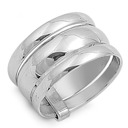 Wide Men's Wedding Clip Ring New .925 Sterling Silver Band Sizes 6-10