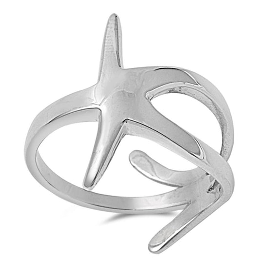 Large Wide Starfish Ocean Animal Wave Ring .925 Sterling Silver Band Sizes 5-11