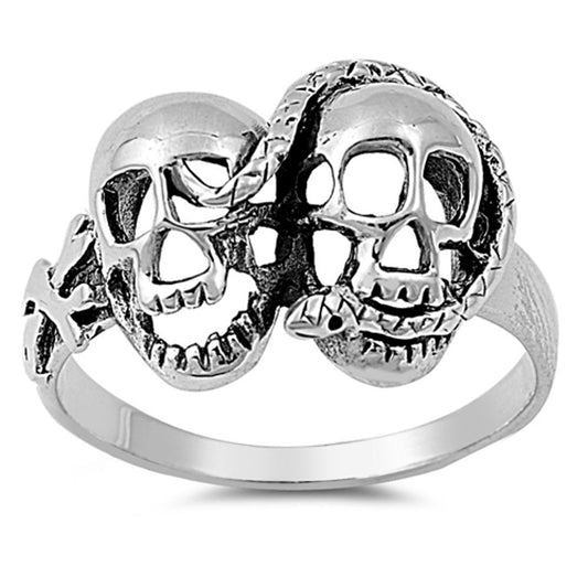 Antiqued Snake Skull Crossbones Biker Ring .925 Sterling Silver Band Sizes 5-12