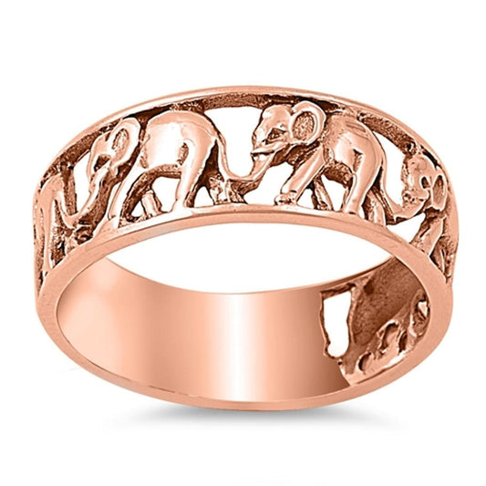 Rose Gold-Tone Elephant Animal Fashion Ring .925 Sterling Silver Band Sizes 5-10