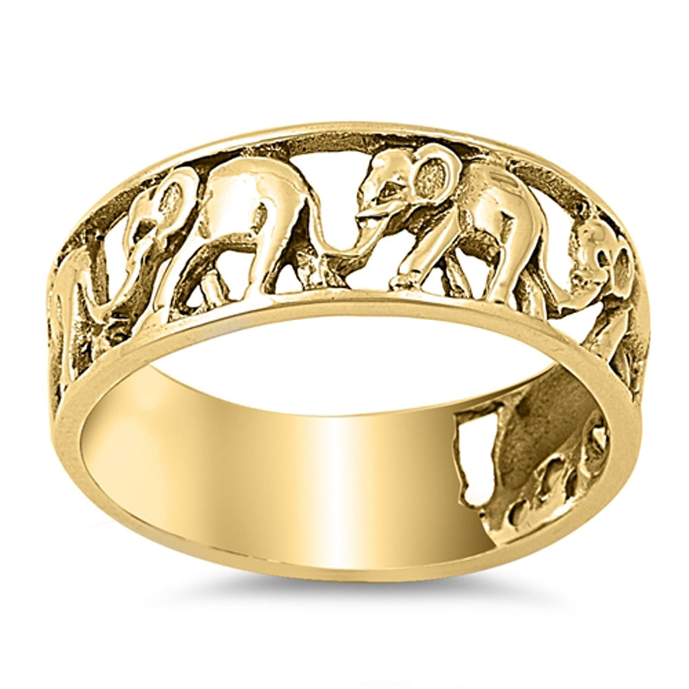Gold-Tone Elephant Circus Statement Ring .925 Sterling Silver Band Sizes 5-10