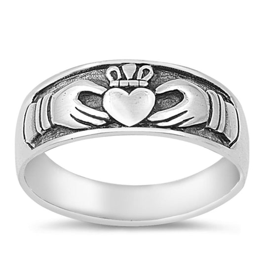 Antiqued Claddagh Heart Purity Ring New .925 Sterling Silver Band Sizes 5-10