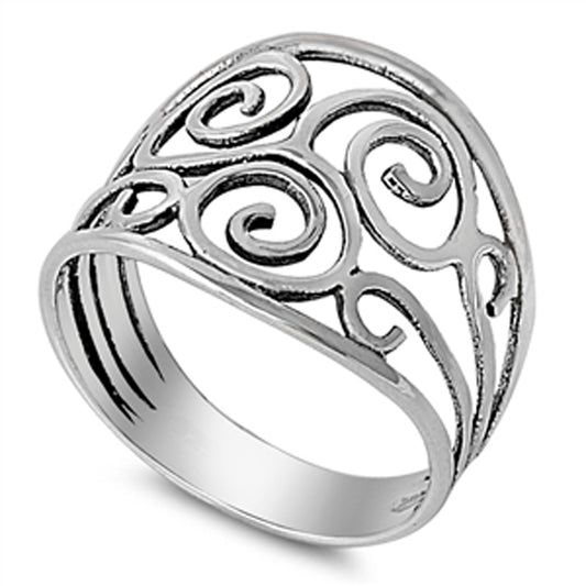 Antiqued Filigree Swirl Spiral Cute Ring New 925 Sterling Silver Band Sizes 4-13