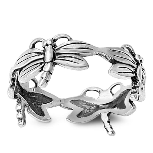Sterling Silver Dragonfly Unique Woman's Ring Promise 925 Band 9mm Sizes 5-10