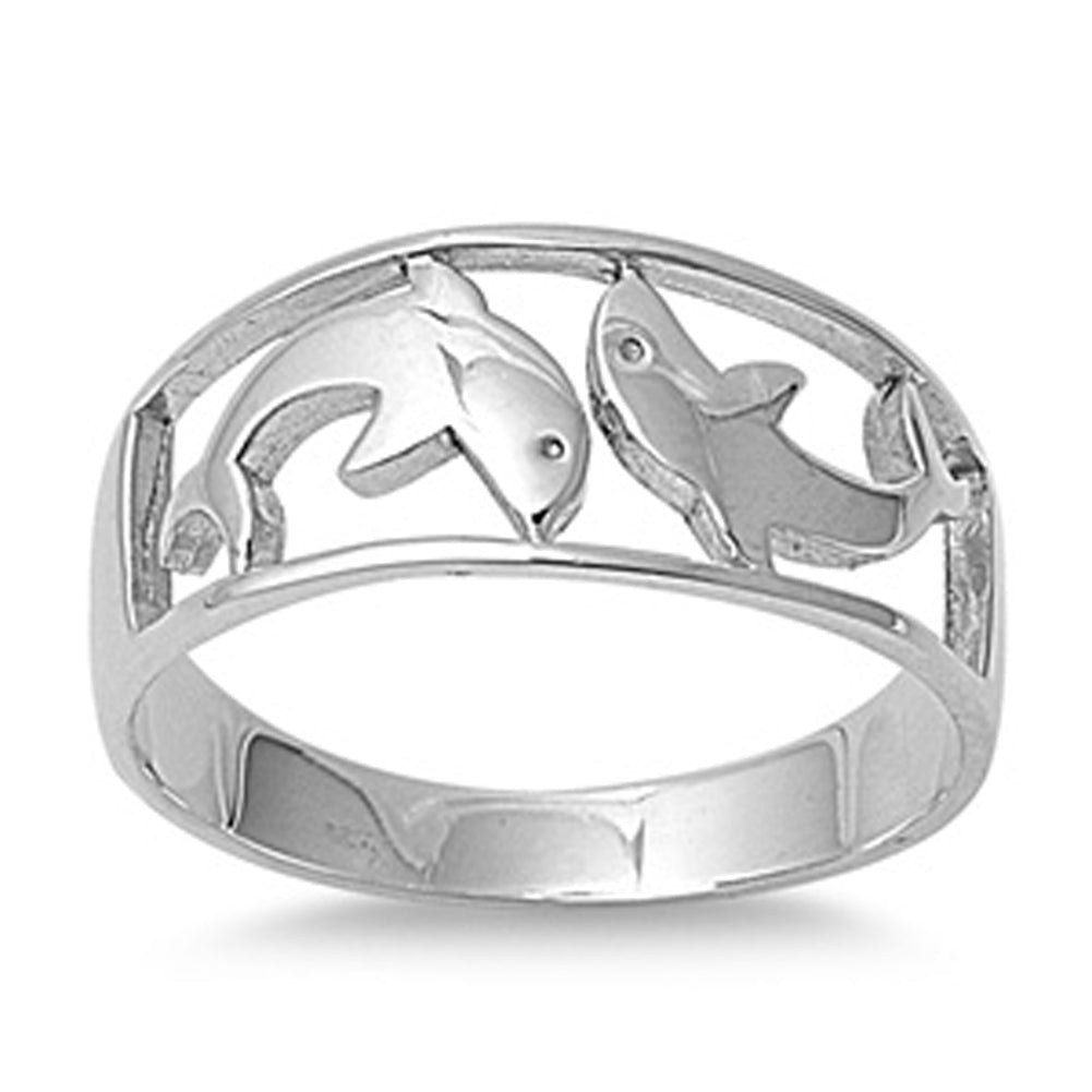 Sterling Silver Woman's Polished Dolphin Ring Wholesale 925 Band 9mm Sizes 5-12