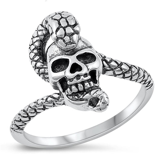 Sterling Silver Womans Skull Snake Serpent Ring Fashion 925 Band 9mm Sizes 5-12