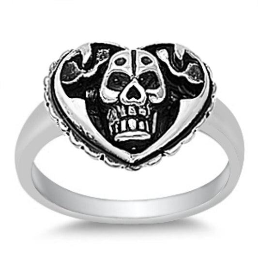 Antiqued Skull Heart Promise Biker Ring New .925 Sterling Silver Band Sizes 5-13