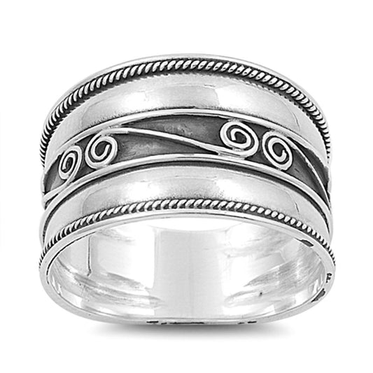 Bali Rope Swirl Polished Wide Thumb Ring New 925 Sterling Silver Band Sizes 5-12