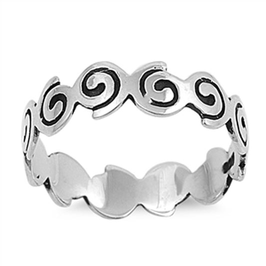 Antiqued Swirl Eternity Stackable Ring Sterling Silver Spiral Band Sizes 5-12