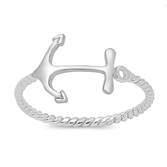 Thin Fashion Anchor Unique Ring New .925 Sterling Silver Rope Band Sizes 2-13