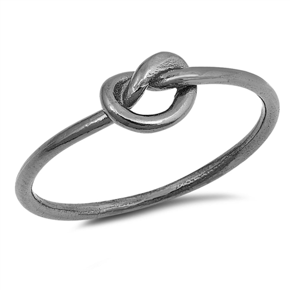 Black-Tone Heart Promise Knot Ring New .925 Sterling Silver Cute Band Sizes 2-12