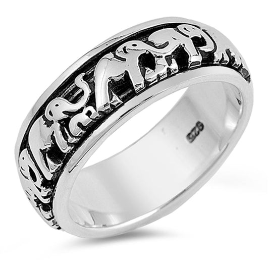 Elephant Spinner Eternity Wedding Ring New .925 Sterling Silver Band Sizes 4-14