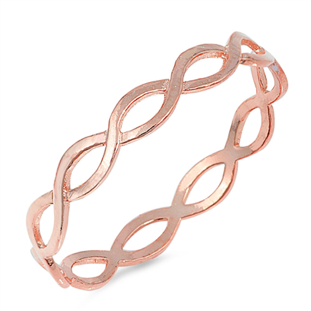 Rose Gold-Tone Infinity Stackable Wave Ring .925 Sterling Silver Band Sizes 4-12