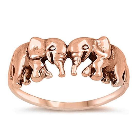 Rose Gold-Tone Elephant Friendship Ring New .925 Sterling Silver Band Sizes 5-12