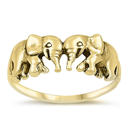 Gold-Tone Elephant Friendship Ring .925 Sterling Silver Animal Band Sizes 5-12