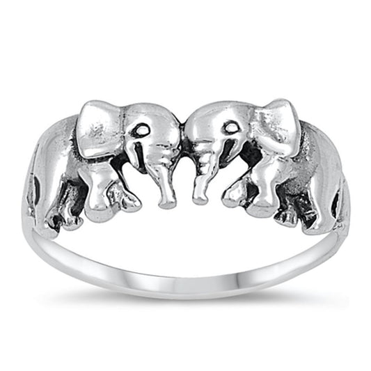 Women's Elephant Pair Classic Ring New .925 Sterling Silver Band Sizes 3-13