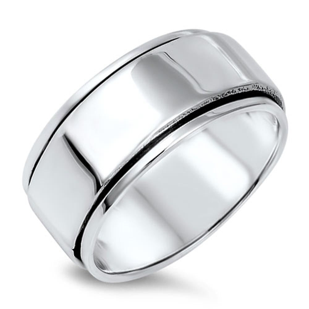 Spinner High Polish Cute Men's Wedding Ring .925 Sterling Silver Band Sizes 7-13