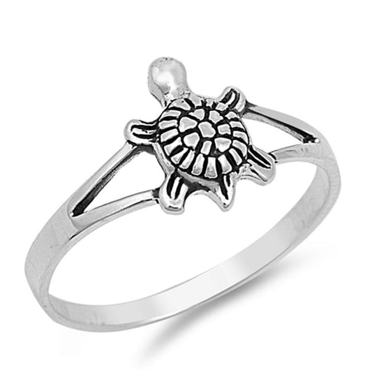 Girl's Small Turtle Classic Ring New .925 Sterling Silver Thin Band Sizes 2-12