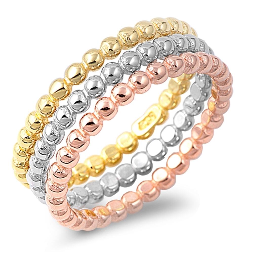 Rose Gold Tone Stackable Bead Eternity Ring .925 Sterling Silver Band Sizes 4-10