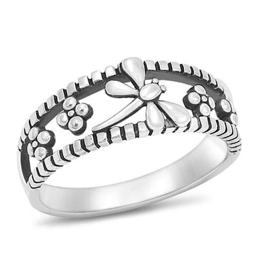 Women's Dragonfly Flower Fashion Ring New .925 Sterling Silver Band Sizes 4-10