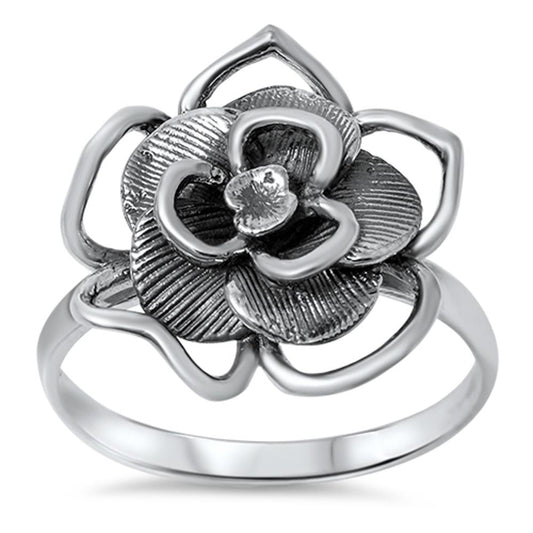 Women's Detailed Flower Rose Cutout Ring New 925 Sterling Silver Band Sizes 5-10