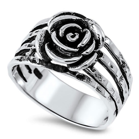 Women's Rose Flower Polished Ring New .925 Sterling Silver Band Sizes 5-10