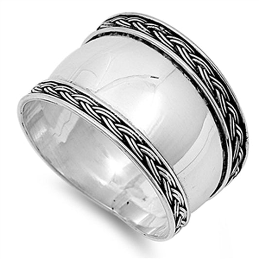 Women's Bali Wide Ring New .925 Sterling Silver Thin Rope Design Band Sizes 5-12