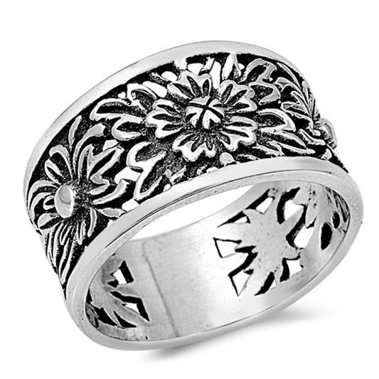 Women's Flower Fashion Sunflower Ring New .925 Sterling Silver Band Sizes 5-10