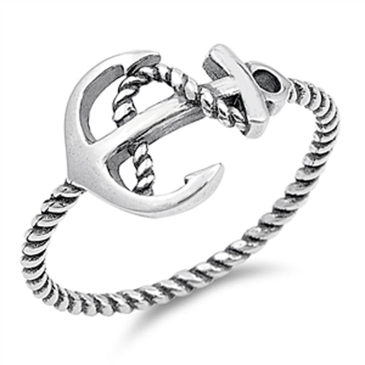 Women's Oxidized Anchor Rope Ring New .925 Sterling Silver Bali Band Sizes 4-10