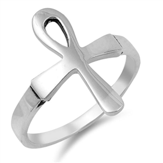 Ankh Cross High Polish Classic Ring New .925 Sterling Silver Band Sizes 5-10