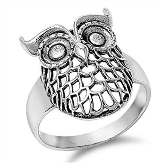 Women's Filigree Owl Fashion Cute Ring New .925 Sterling Silver Band Sizes 5-10