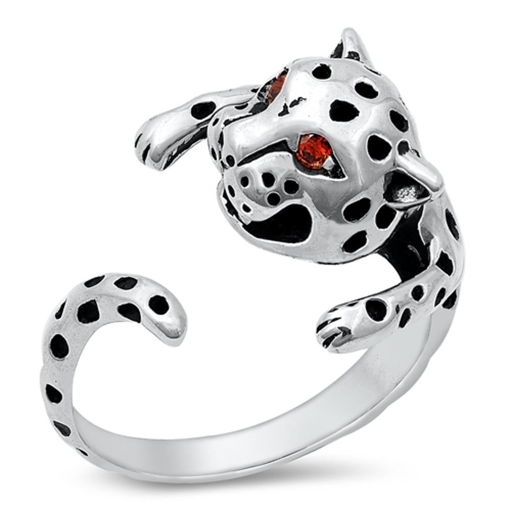 Tiger Cat Leopard Garnet CZ Cute Ring New .925 Sterling Silver Band Sizes 5-12