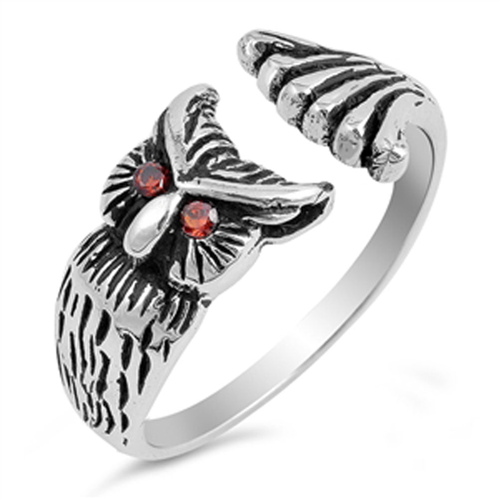 Owl Oxidized Garnet CZ Fashion Open Ring New 925 Sterling Silver Band Sizes 5-11