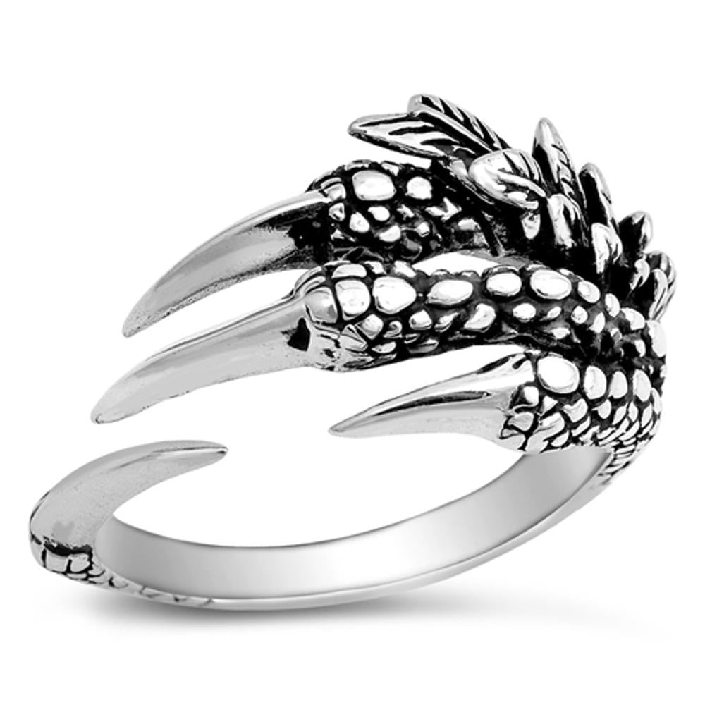 Open Fang Pincer Talon Biker Ring New .925 Sterling Silver Band Sizes 6-12