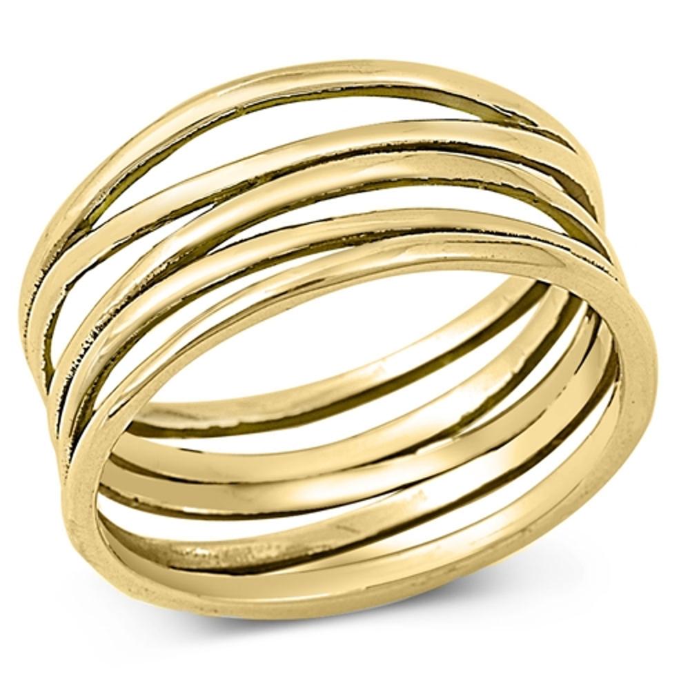 Gold-Tone Wide Knot Bar Line Fashion Ring .925 Sterling Silver Band Sizes 5-12