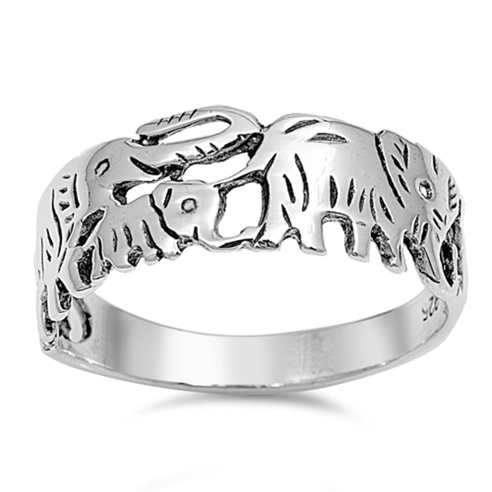 Elephant Family Playful Fashion Ring New .925 Sterling Silver Band Sizes 5-10