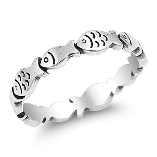 Eternity Cute Little Fish Fashion Ring New .925 Sterling Silver Band Sizes 4-10