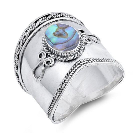 Abalone Wide Bali Ring New .925 Sterling Silver Rope Design Band Sizes 5-12
